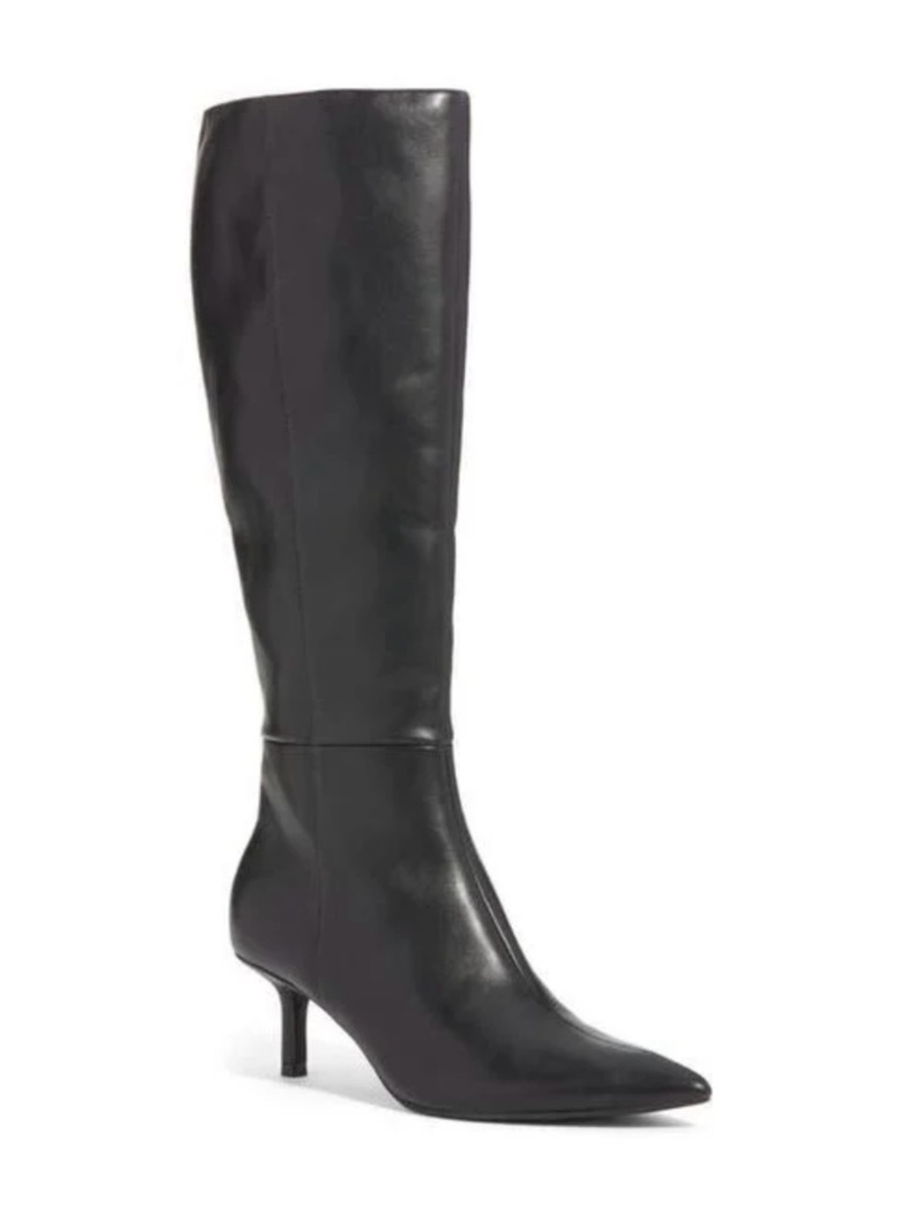 Sleek Black Pointed-Toe Kitten-Heel Boots